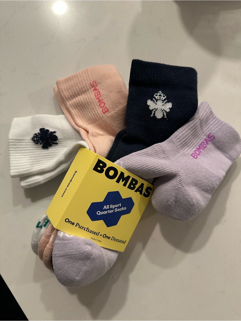Bombas Women's All Sport Quarter Sock 4-Pack — Navy, Lavender, Peach, White - Picture 3 of 5